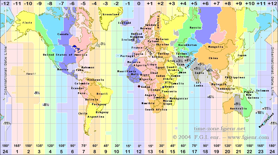 map of timezones